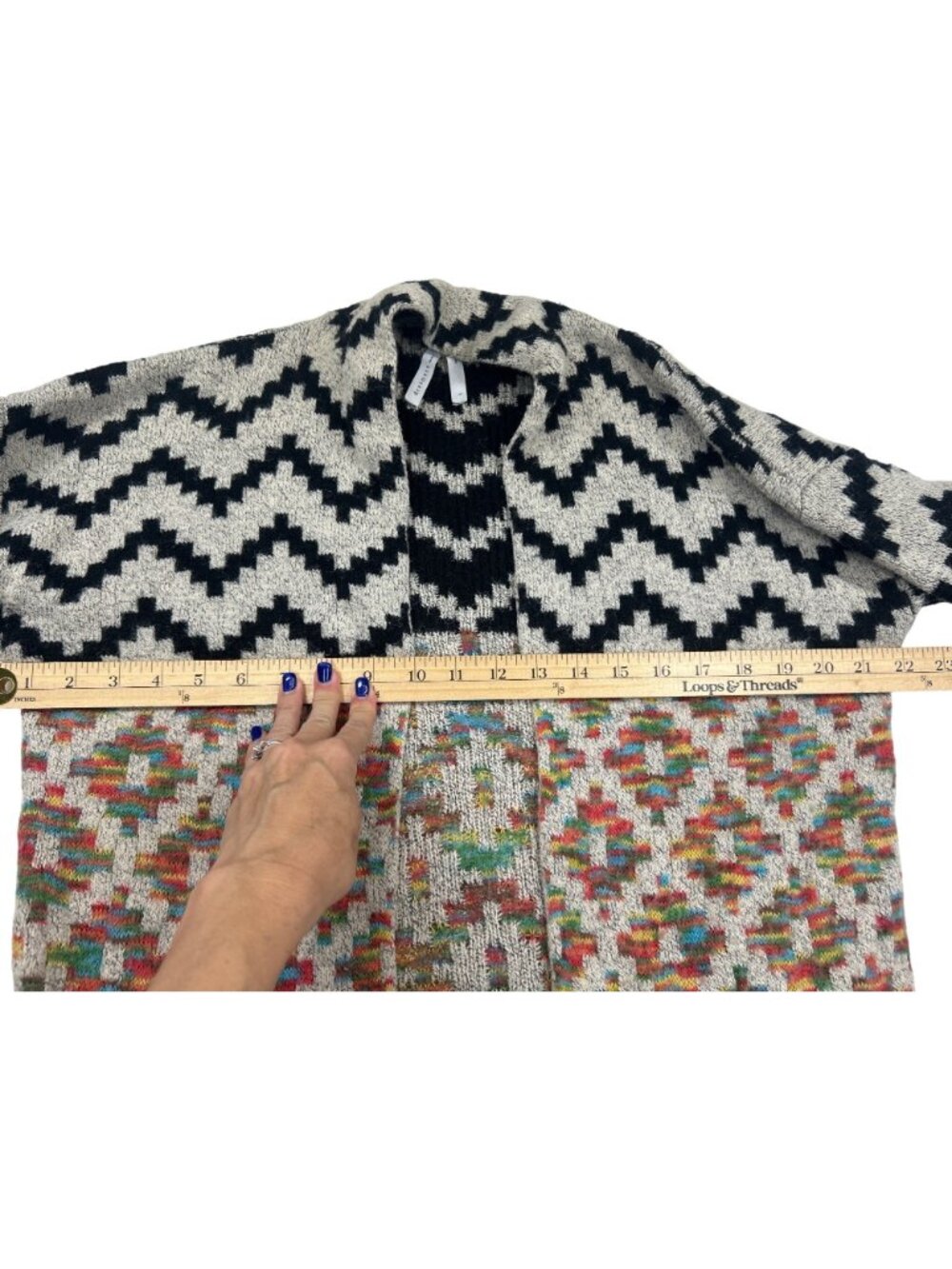 Dreamers by debut Open Cardigan Sz L Multicolor Aztec Geometric Southwest Knit - Picture 6 of 10